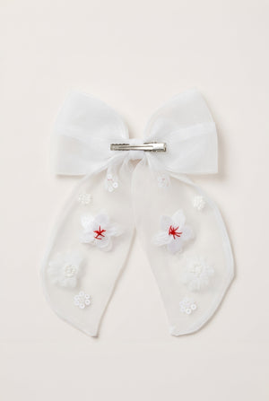 Choko Girls White Organza Bow Hair Clip - Hair Accessories