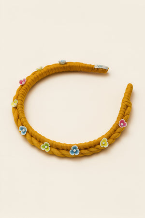 Choko Girls Yellow Braided Hairband With Miniature Floral Accents For Playdates Picnic - Hair Accessories