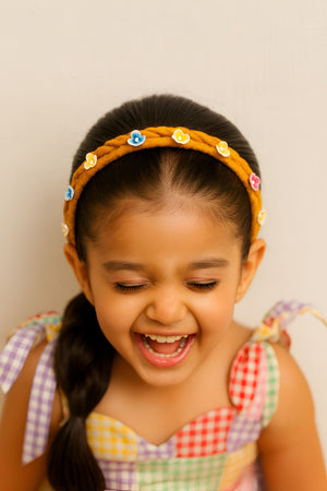 Choko Girls Yellow Braided Hairband With Miniature Floral Accents For Playdates Picnic - Hair Accessories