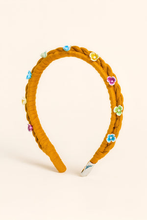 Choko Girls Yellow Braided Hairband With Miniature Floral Accents For Playdates Picnic - Hair Accessories