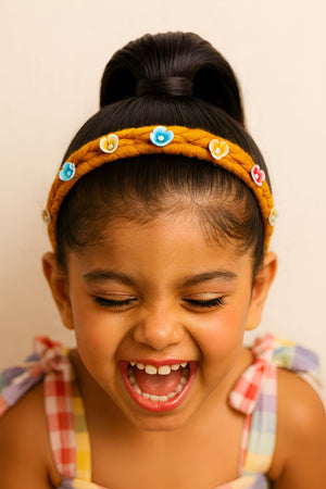 Choko Girls Yellow Braided Hairband With Miniature Floral Accents For Playdates Picnic - Hair Accessories