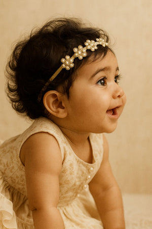 Choko Gold Floral Embellished Headband for Girls with Soft Fabric - Party & Festive Wear - Hair Accessories