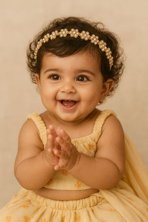 Choko Gold Floral Embellished Headband for Girls with Soft Fabric - Party & Festive Wear - Hair Accessories