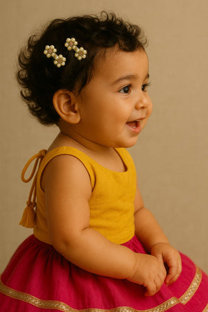 Choko Gold Floral Pearl Hair Clips for Girls with Textured Finish for Festive Styling - Hair Accessories
