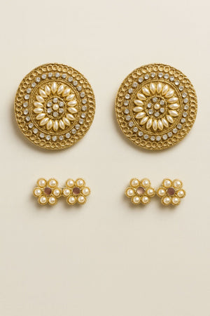 Choko Gold Floral Pearl Hair Clips for Girls with Textured Finish for Festive Styling - Hair Accessories