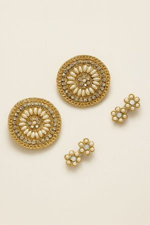Choko Gold Floral Pearl Hair Clips for Girls with Textured Finish for Festive Styling - Hair Accessories