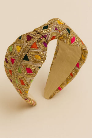 Choko Gold Multicolour Embroidered Hair Band for Girls with Soft Padded Base - Hair Accessories