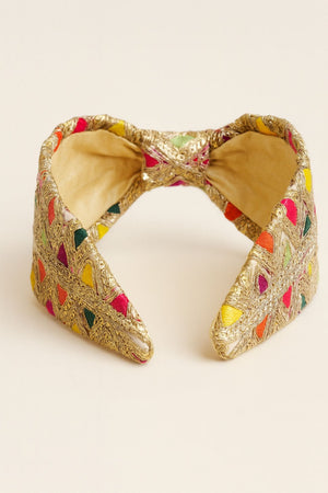 Choko Gold Multicolour Embroidered Hair Band for Girls with Soft Padded Base - Hair Accessories