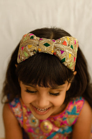 Choko Gold Multicolour Embroidered Hair Band for Girls with Soft Padded Base - Hair Accessories