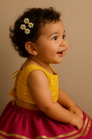 Choko Gold Pearl Medallion Headband with Matching Hair Clips Set for Girls Festive Styling - Hair Accessories