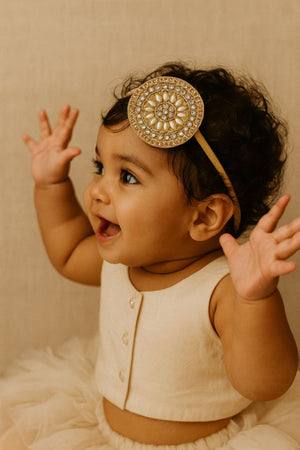 Choko Gold Pearl Medallion Headband with Matching Hair Clips Set for Girls Festive Styling - Hair Accessories