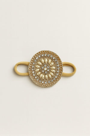 Choko Gold Pearl Medallion Headband with Matching Hair Clips Set for Girls Festive Styling - Hair Accessories