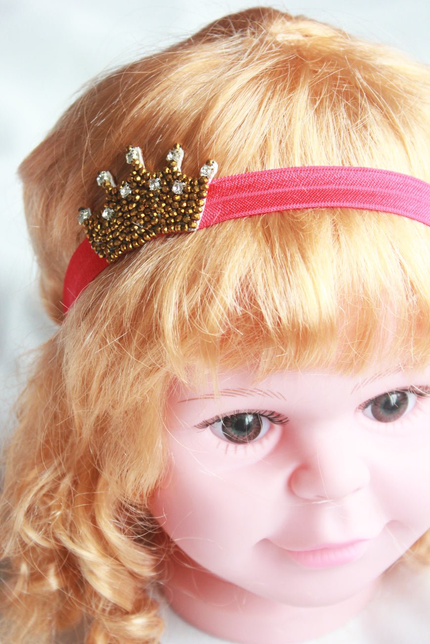 CHOKO Golden Baby Crown Crystal Hair Band - Handmade and Adjustable - CHK233C