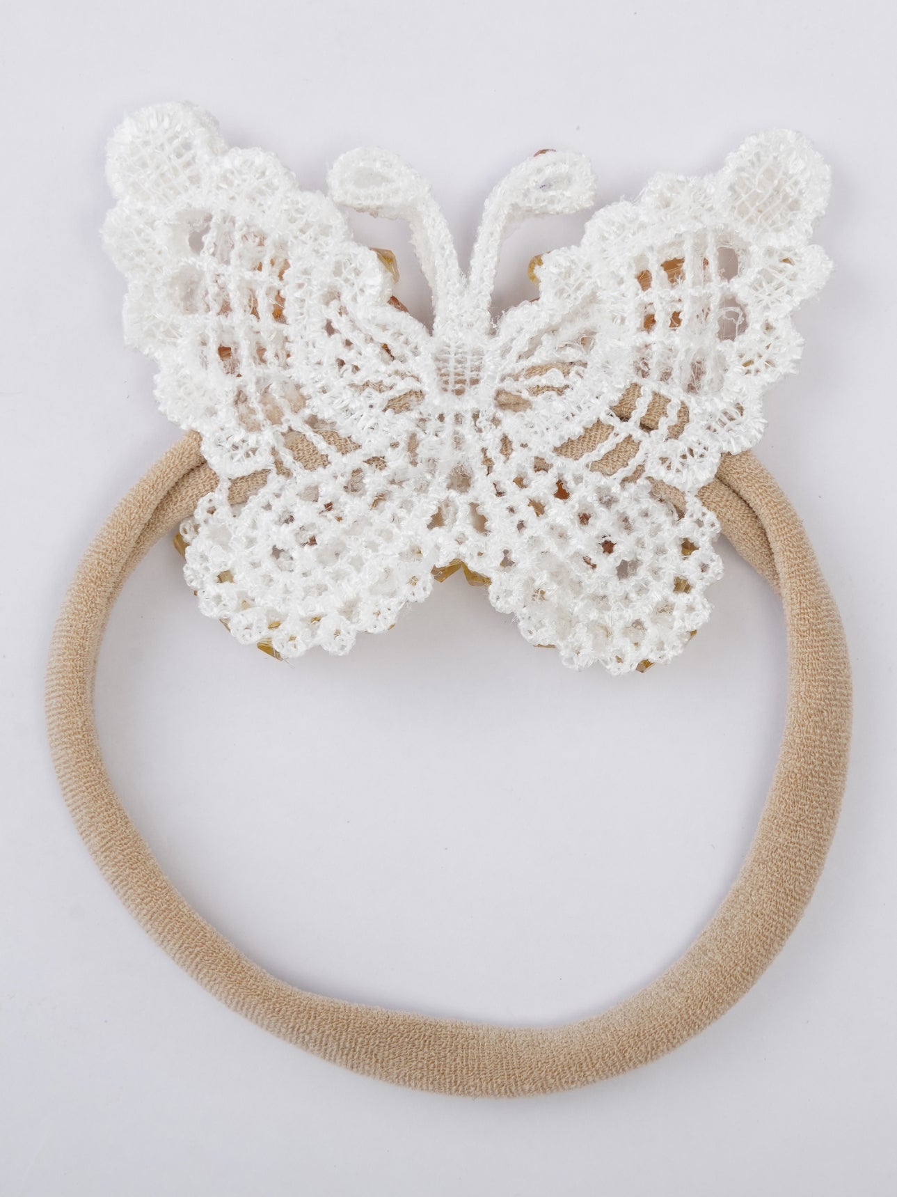 CHOKO Golden Glow Butterfly Hairtie Hairband - Glass Crystal Beads and Pearls - White and Yellow - 235CHK65