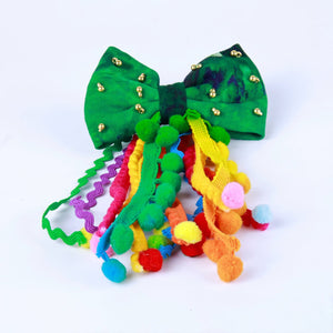 Choko Green Pom - Pom Bow Hair Tie for Girls - CHK548B