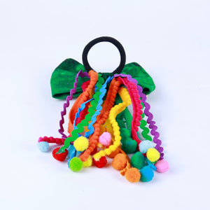 Choko Green Pom - Pom Bow Hair Tie for Girls - CHK548B