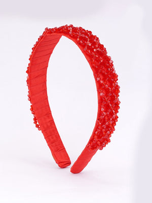 Choko Hairband for Girls - Red Crystal Beaded Headband with Satin Padding for Parties & Daily Wear - Hair Accessories