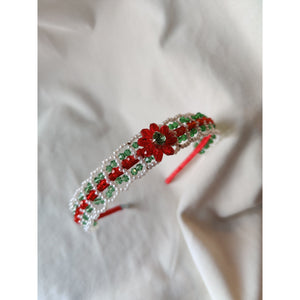 Choko Handmade Crystal Beaded Festive Hairband â€“ Red, Green & White - Hair Accessories