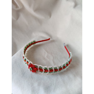 Choko Handmade Crystal Beaded Festive Hairband â€“ Red, Green & White - Hair Accessories