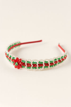 Choko Handmade Crystal Beaded Festive Hairband â€“ Red, Green & White - Hair Accessories