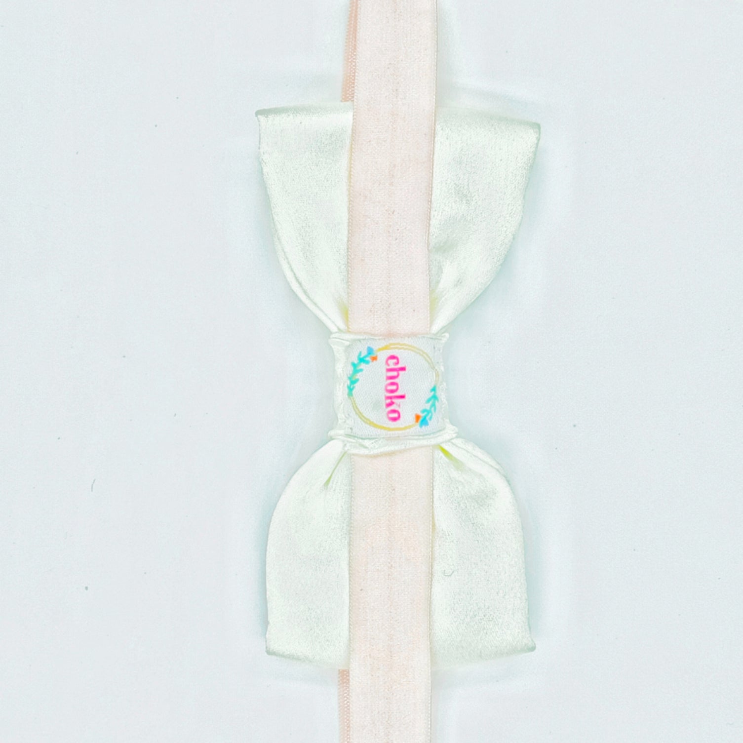 Choko - Kids Satin Stretchable Bow Shaped Headband - Off White, Pink & Yellow - CHK596