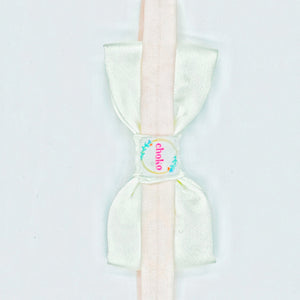 Choko - Kids Satin Stretchable Bow Shaped Headband - Off White, Pink & Yellow - CHK596