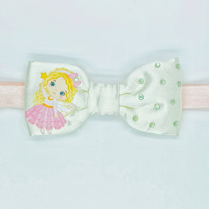 Choko - Kids Satin Stretchable Bow Shaped Headband - Off White, Pink & Yellow - CHK596