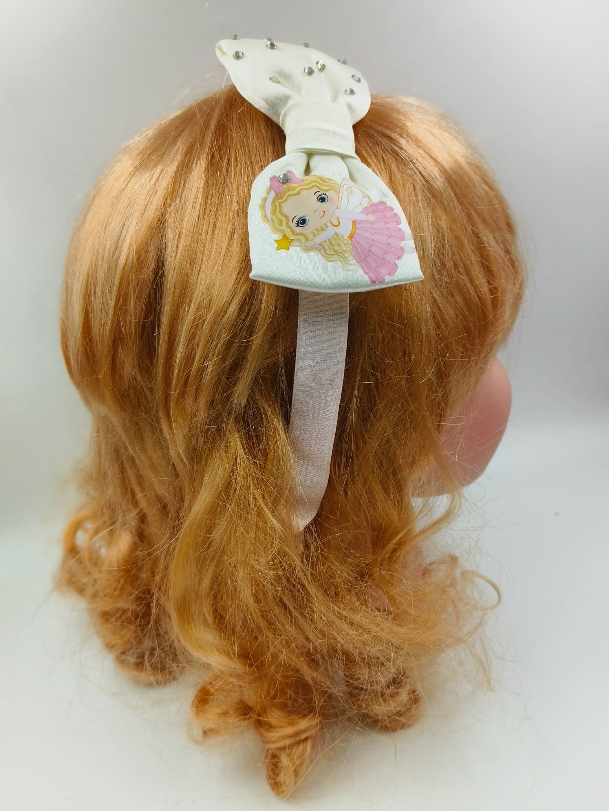 Choko - Kids Satin Stretchable Bow Shaped Headband - Off White, Pink & Yellow - CHK596