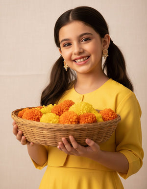 Choko Kundan Pearl Earrings for Girls & Kids - Red & Gold Festive Drops - Kids Jewellery