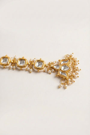 Choko Kundan Pearl Maangtikka for Girls & Kids - Classic Gold Festive Forehead Accessory - Kids Jewellery