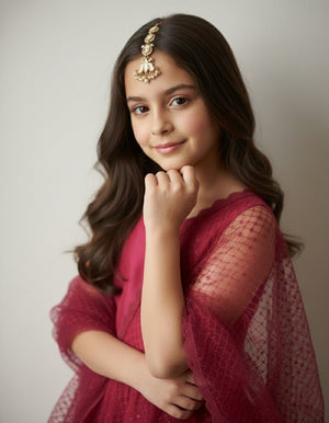 Choko Kundan Pearl Maangtikka for Girls & Kids - Classic Gold Festive Forehead Accessory - Kids Jewellery