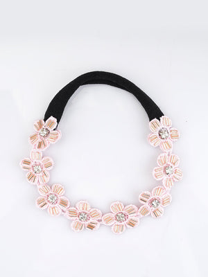 CHOKO Lace and Crystal Elegance - Sparkling Floral Hair Band - Pink , Peach, Clear - 235CHK24