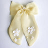 CHOKO Lemony Organza Bow Alligator Hairclip - Cotton Flower and Pearl Embellishments - 235CHK74