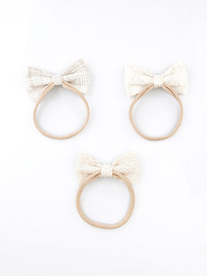 CHOKO Neutral Tone Hair - ties - Creamy and Off - White Cotton Bows - Set of Three - 235CHK03