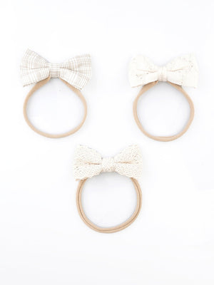 CHOKO Neutral Tone Hair - ties - Creamy and Off - White Cotton Bows - Set of Three - 235CHK03