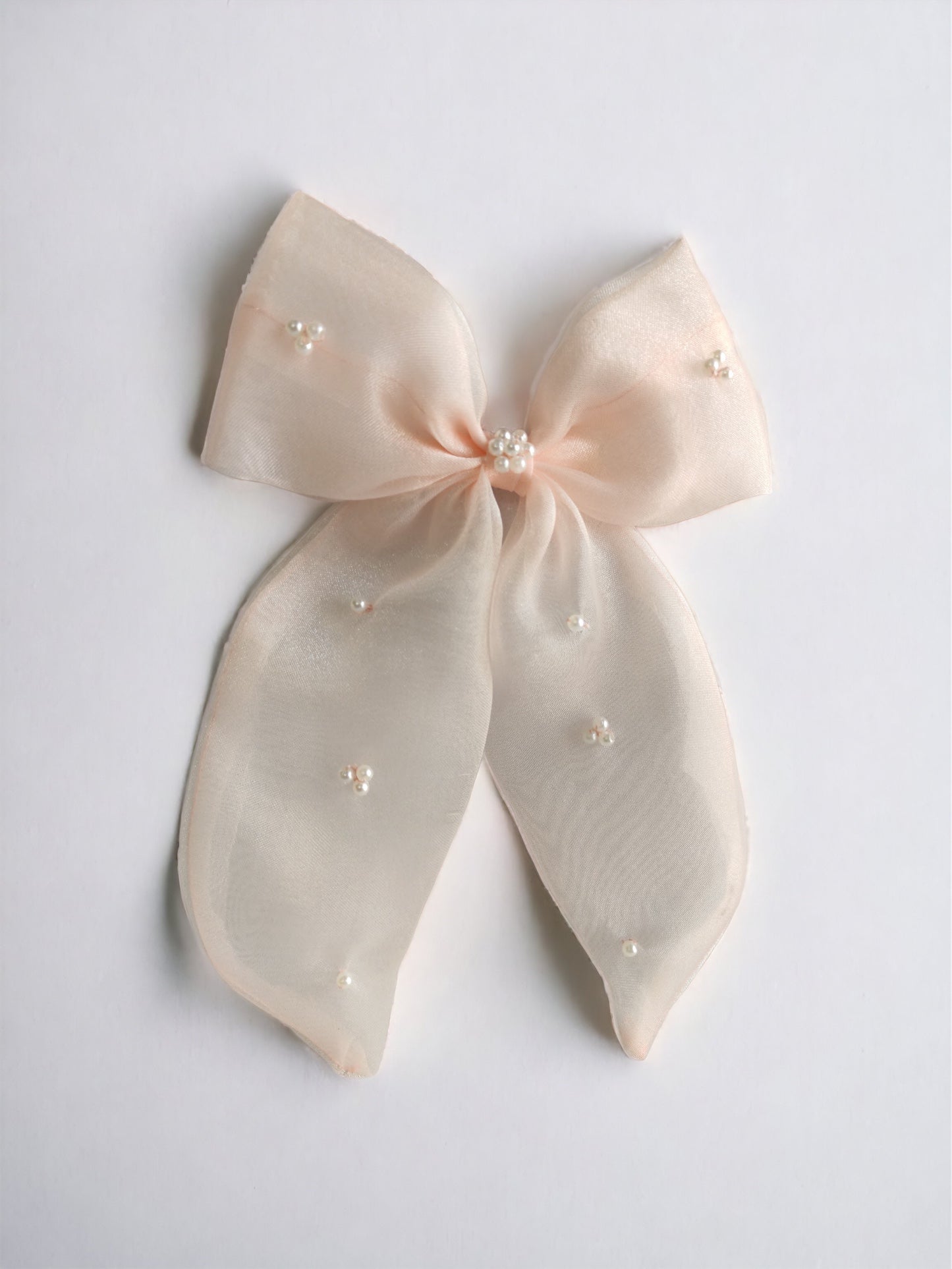 CHOKO Organza Bow Alligator Hairclip with Pearl Embellishments - Peach, Pink, White - 235CHK78