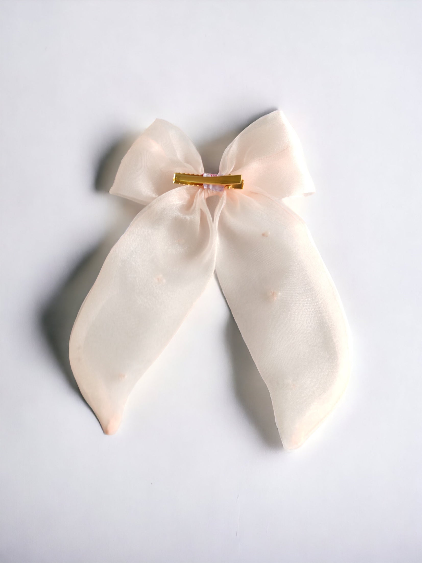 CHOKO Organza Bow Alligator Hairclip with Pearl Embellishments - Peach, Pink, White - 235CHK78