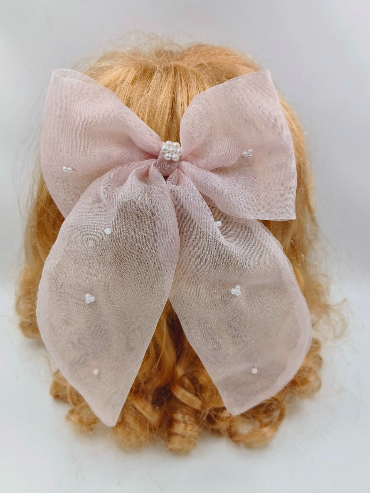 CHOKO Organza Bow Alligator Hairclip with Pearl Embellishments - Peach, Pink, White - 235CHK78