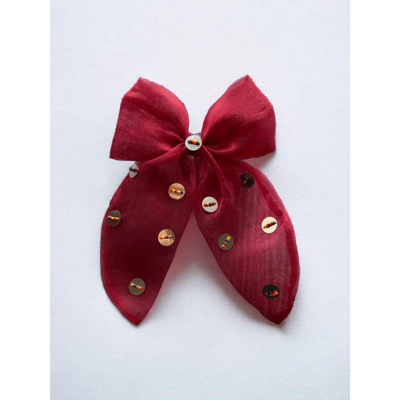CHOKO Organza Bow Hair Clip - Red, Silver - 240CHK37