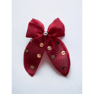 CHOKO Organza Bow Hair Clip - Red, Silver - 240CHK37