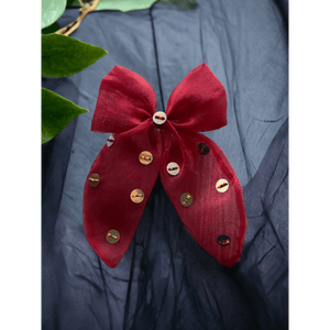 CHOKO Organza Bow Hair Clip - Red, Silver - 240CHK37