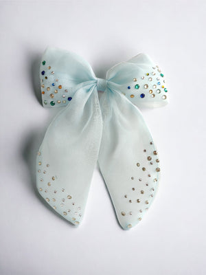 CHOKO Organza Bow Hairclip with Crystal Stone Embellishments - Blue, White, Yellow - 235CHK79