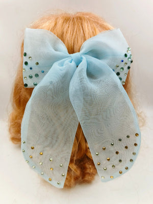 CHOKO Organza Bow Hairclip with Crystal Stone Embellishments - Blue, White, Yellow - 235CHK79