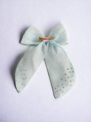 CHOKO Organza Bow Hairclip with Crystal Stone Embellishments - Blue, White, Yellow - 235CHK79