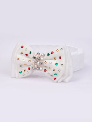 CHOKO - Organza Fabric - Black Triple Layered Bow Hair Tie - Crystal Bead and Pearl Embellishment - CHK203WDOT