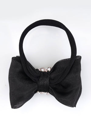 CHOKO - Organza Fabric - Black Triple Layered Bow Hair Tie - Crystal Bead and Pearl Embellishment - CHK203NBB