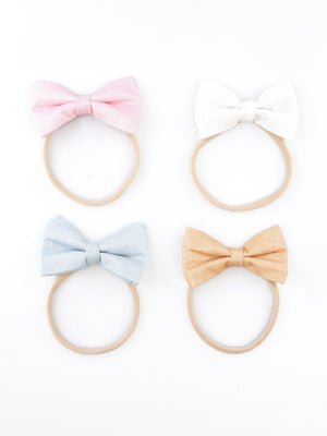 CHOKO Pastel Serenity Hair - Ties - Dreamy Cotton Bows - Set of Three (Pink, White, Blue, Brown) - 235CHK04
