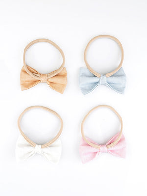 CHOKO Pastel Serenity Hair - Ties - Dreamy Cotton Bows - Set of Three (Pink, White, Blue, Brown) - 235CHK04