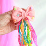 CHOKO Peach Embellished Bow Hairtie with Pompoms - CHK300
