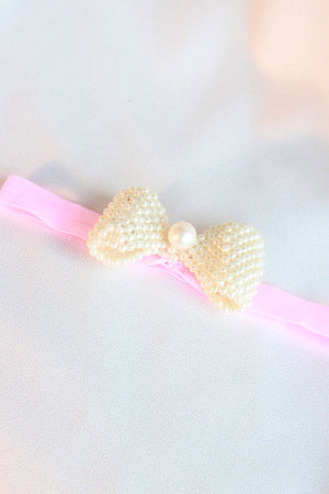 CHOKO Pearl Bow Detailing Stretchable Headband for Babies - Pink - CHK042P